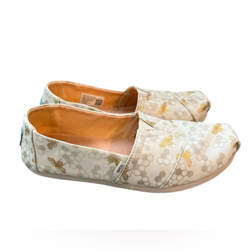 TOMS Alpargata Cream and Gold Bumble Bee Honeycomb Casual Canvas Flats Size 6.5